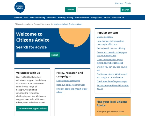 screenshot of Citizens Advice (Invisible) website