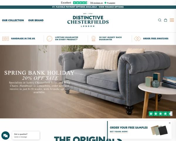 screenshot of Distinctive Chesterfields website