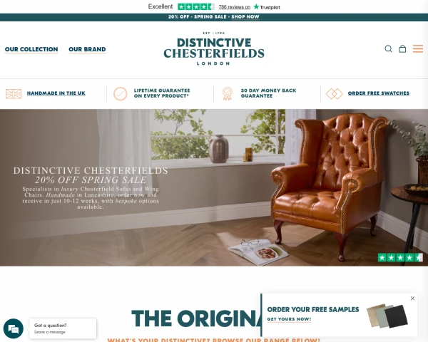 screenshot of Distinctive Chesterfields website