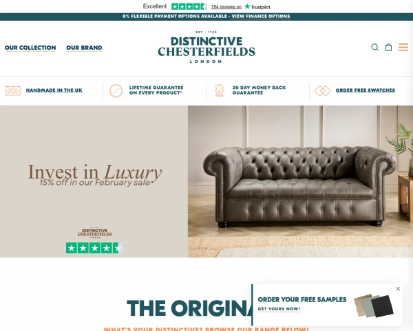screenshot of Distinctive Chesterfields website