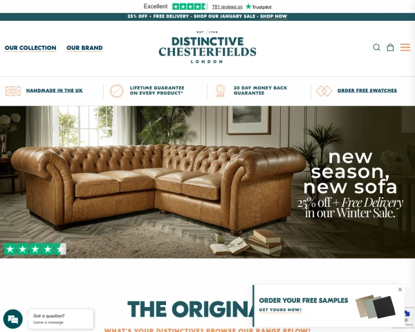screenshot of Distinctive Chesterfields website
