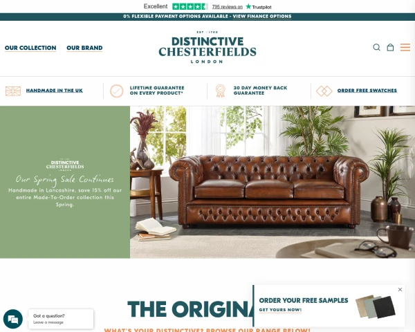 screenshot of Distinctive Chesterfields website