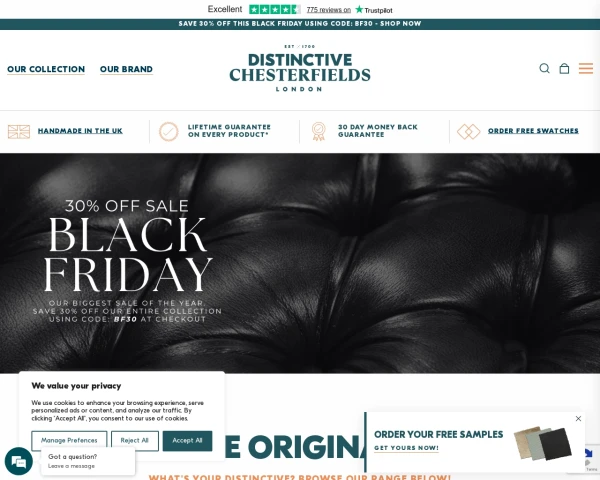 screenshot of Distinctive Chesterfields website