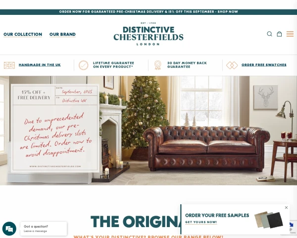 screenshot of Distinctive Chesterfields website