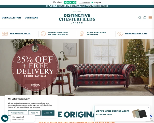 screenshot of Distinctive Chesterfields website