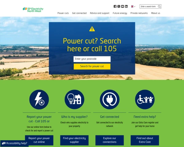 screenshot of SP Electricity North West website