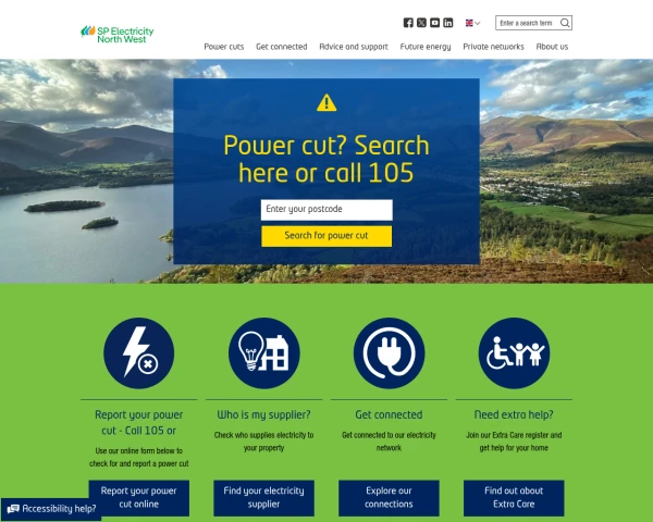 screenshot of SP Electricity North West website