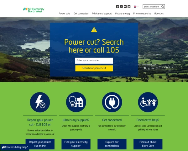 screenshot of SP Electricity North West website