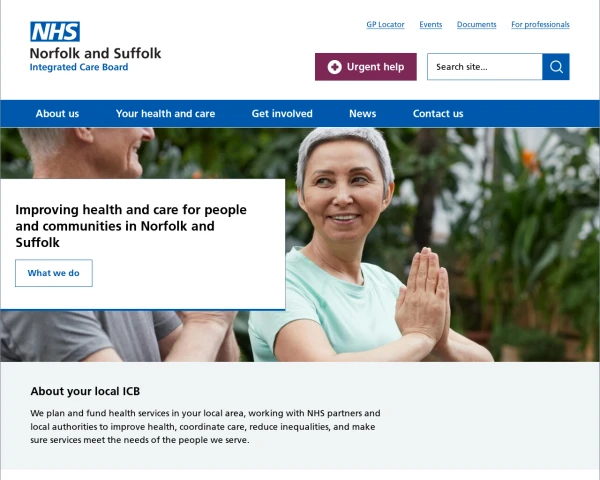 screenshot of Norfolk and Suffolk ICB website