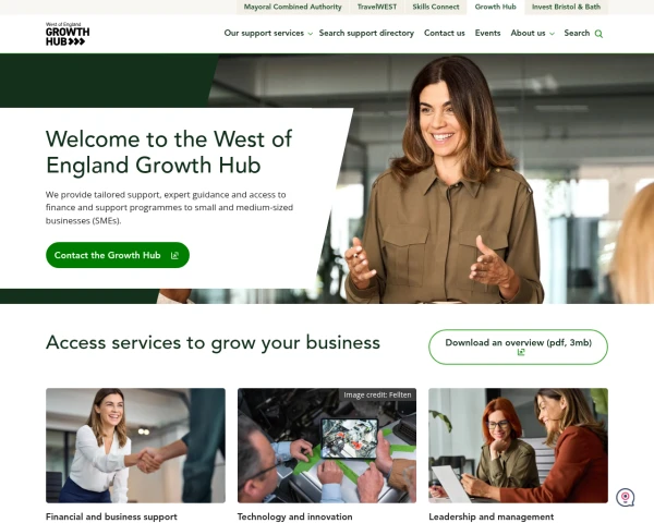 screenshot of West of England Growth Hub website