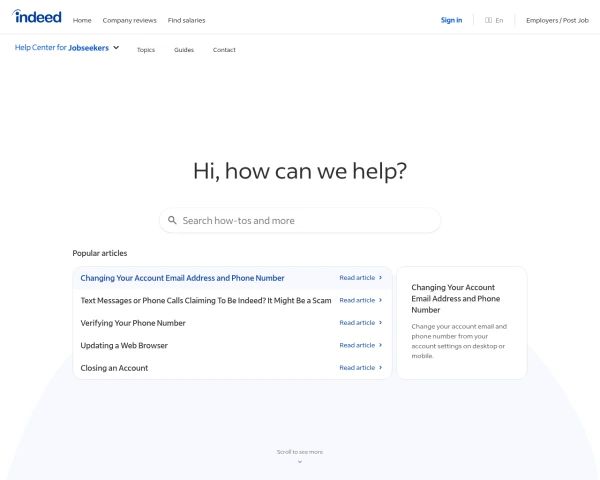 screenshot of Indeed website