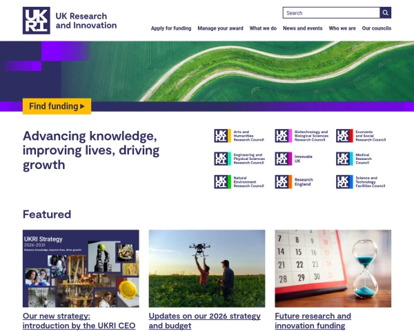 screenshot of UKRI website