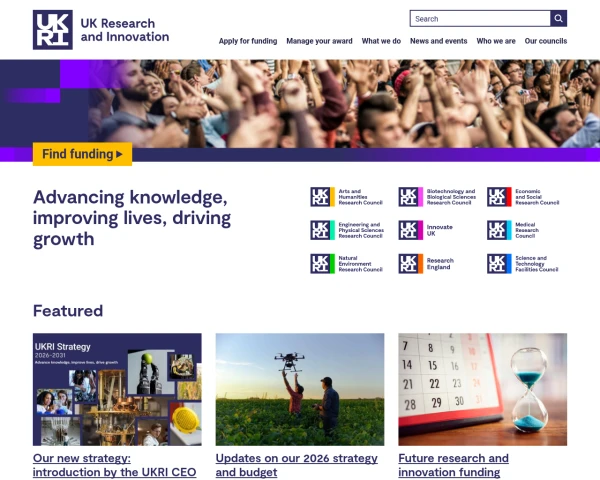 screenshot of UKRI website