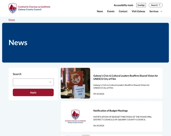 screenshot of Galway County Council website