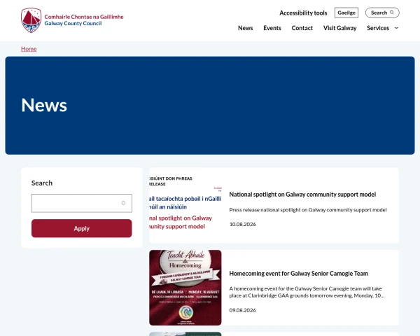 screenshot of Galway County Council website