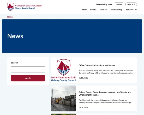 screenshot of Galway County Council website