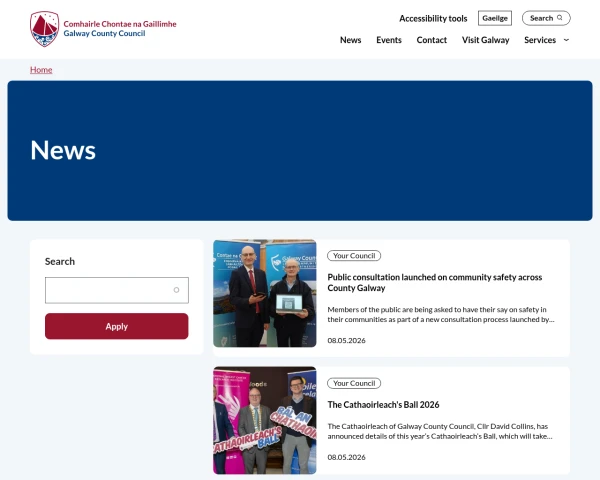 screenshot of Galway County Council website
