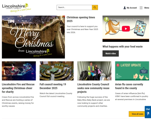 screenshot of Lincolnshire County Council website