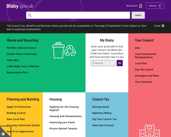 screenshot of Blaby District Council website