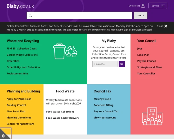 screenshot of Blaby District Council website