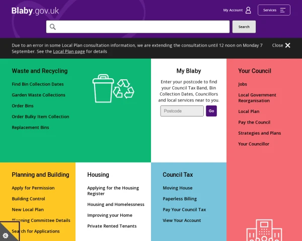 screenshot of Blaby District Council website