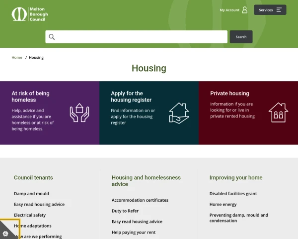 screenshot of Melton Borough Council website