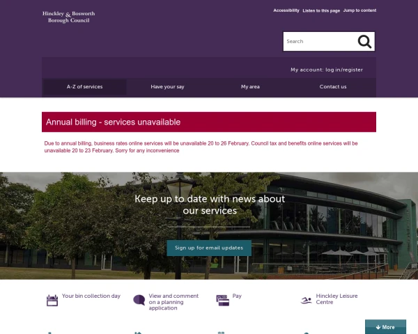 screenshot of Hinckley & Bosworth District Council website