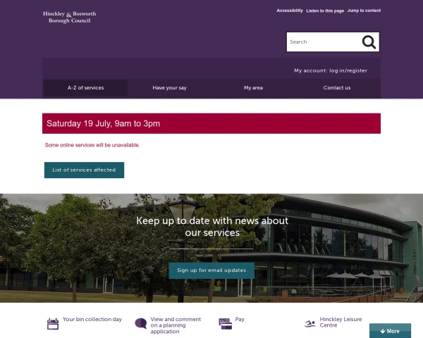 screenshot of Hinckley & Bosworth District Council website