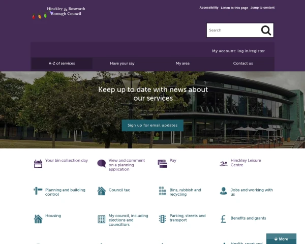 screenshot of Hinckley & Bosworth District Council website