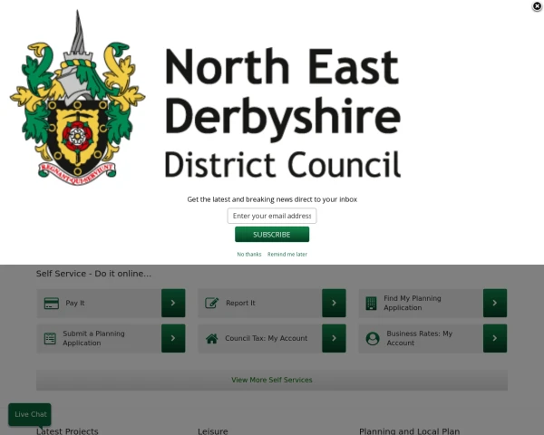 screenshot of North East Derbyshire District Council website
