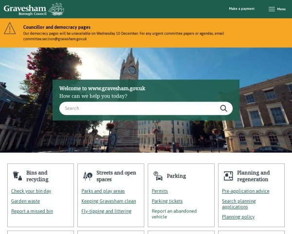 screenshot of Gravesham Borough Council website