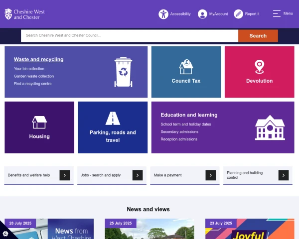 screenshot of Cheshire West and Chester Council website