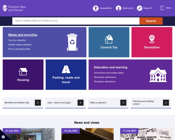 screenshot of Cheshire West and Chester Council website