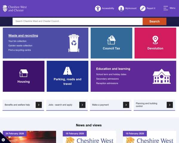 screenshot of Cheshire West and Chester Council website