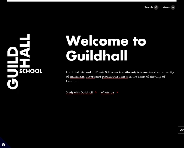 screenshot of Guildhall School of Music and Drama website