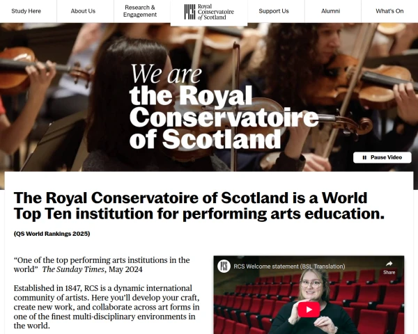 screenshot of Royal Conservatoire of Scotland website