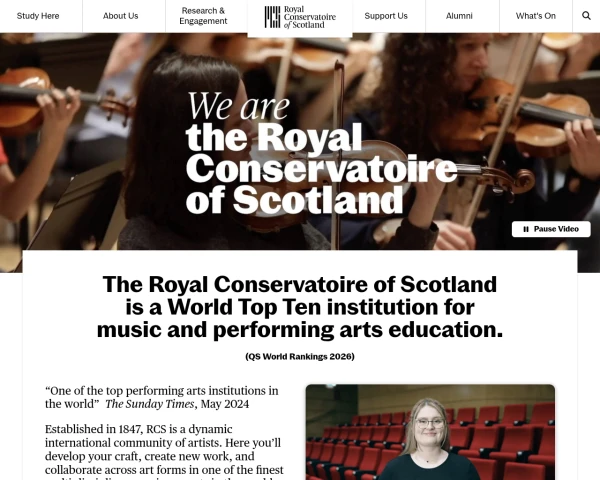 screenshot of Royal Conservatoire of Scotland website