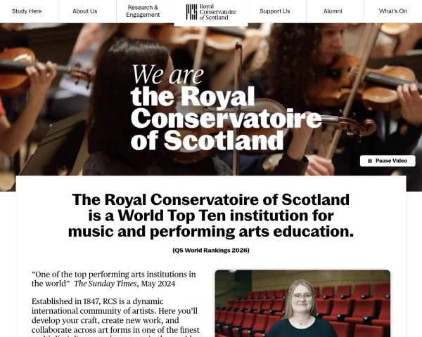screenshot of Royal Conservatoire of Scotland website