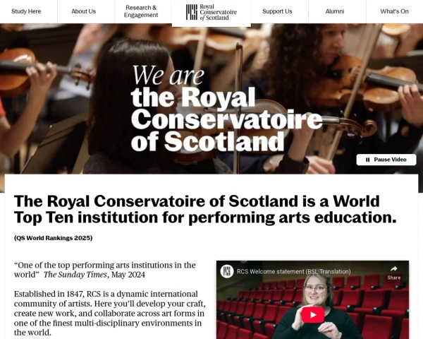 screenshot of Royal Conservatoire of Scotland website