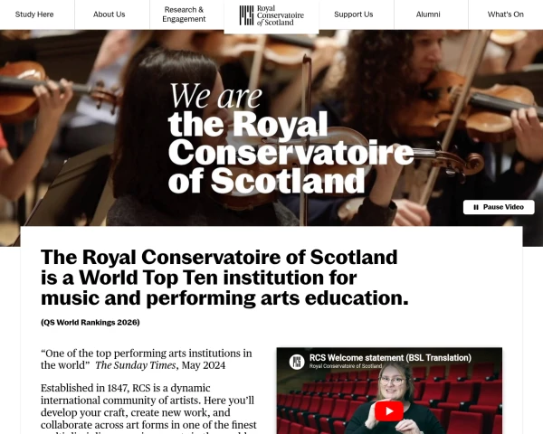 screenshot of Royal Conservatoire of Scotland website