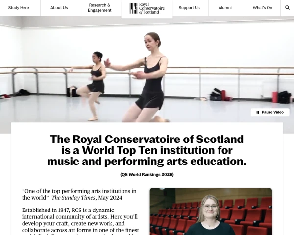 screenshot of Royal Conservatoire of Scotland website