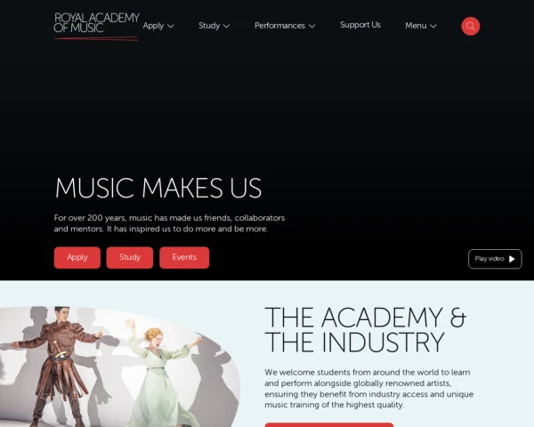 screenshot of Royal Academy of Music website