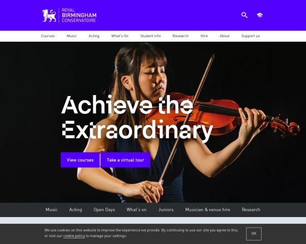 screenshot of Royal Birmingham Conservatoire website