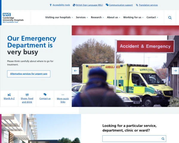 screenshot of Cambridge University Hospitals NHS Foundation Trust website