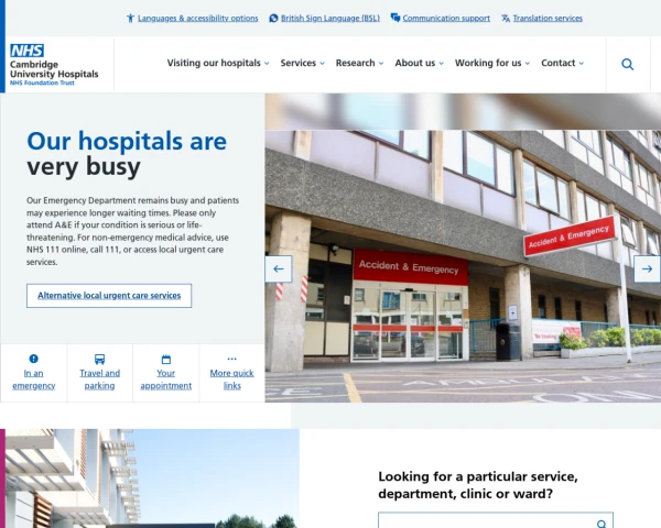 screenshot of Cambridge University Hospitals NHS Foundation Trust website
