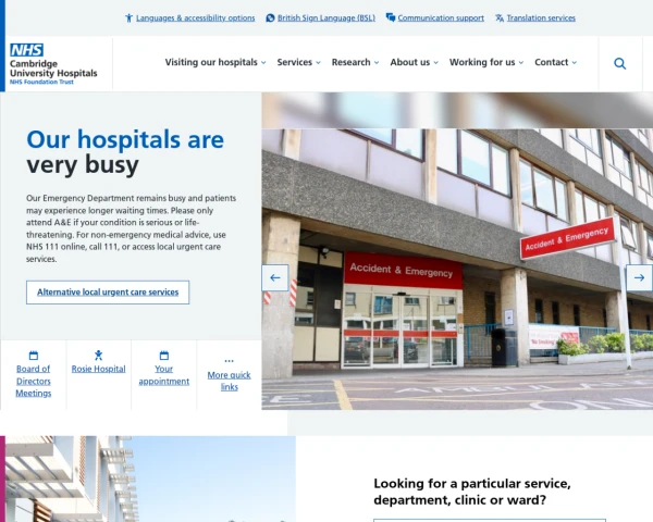 screenshot of Cambridge University Hospitals NHS Foundation Trust website