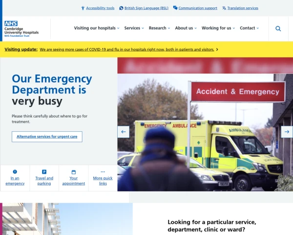 screenshot of Cambridge University Hospitals NHS Foundation Trust website