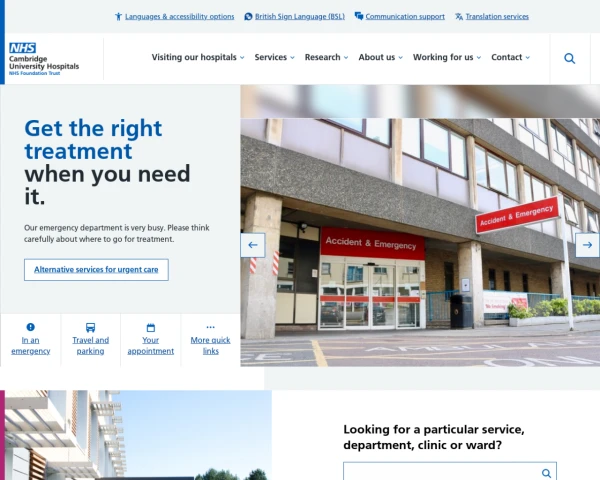 screenshot of Cambridge University Hospitals NHS Foundation Trust website