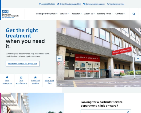 screenshot of Cambridge University Hospitals NHS Foundation Trust website