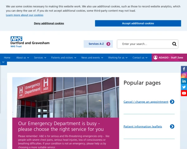 screenshot of Dartford and Gravesham NHS Trust website